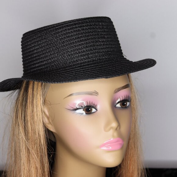 Women's Short Brim Black Straw Hat - Picture 2 of 2